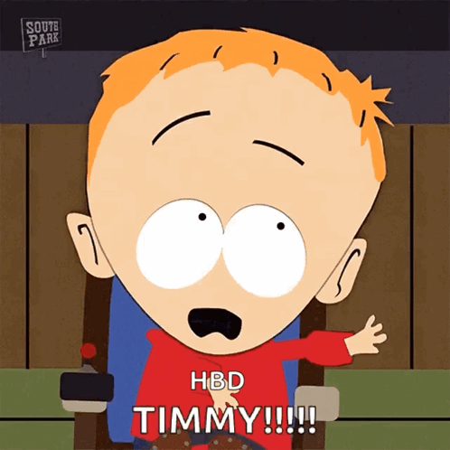 A South Park Cartoon Character Says Hbd Timmy GIF