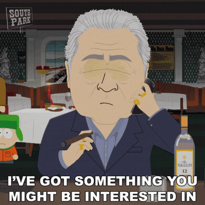 A South Park Cartoon Of A Man Smoking A Cigar And Talking On A Cell Phone GIF