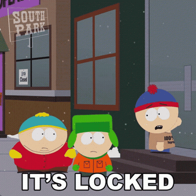 A South Park Cartoon Says It 'S Locked In Front Of A Closed Store GIF