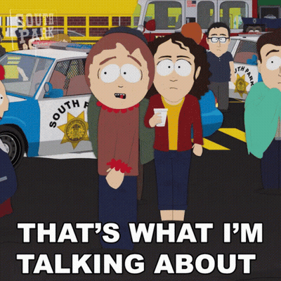 A South Park Cartoon Says That 'S What I 'M Talking About In Front Of A Police Car GIF