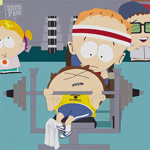 A South Park Cartoon Shows A Boy Lifting Weights GIF