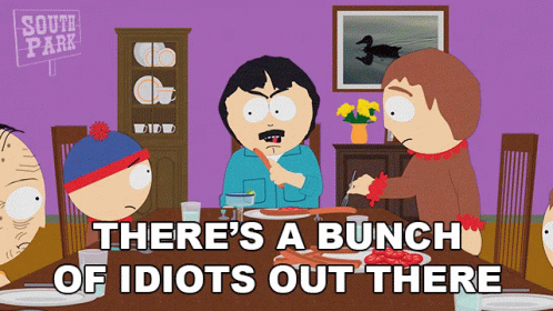 A South Park Cartoon Shows A Bunch Of Idiots Sitting Around A Table GIF