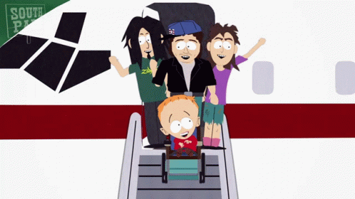 A South Park Cartoon Shows A Group Of People On A Plane GIF
