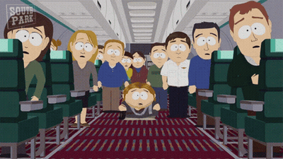 A South Park Cartoon Shows A Group Of People On An Airplane GIF