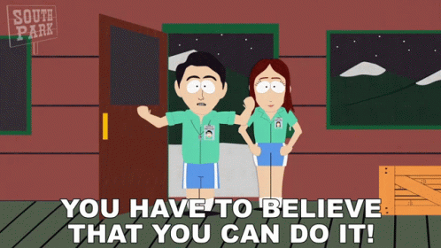 A South Park Cartoon Shows A Man And A Woman Standing In Front Of A Cabin GIF