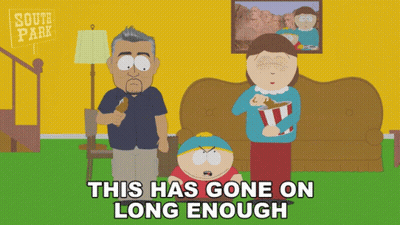 A South Park Cartoon Shows A Man And Woman Sitting On A Couch GIF