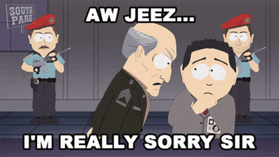 A South Park Cartoon Shows A Man Being Arrested By A Soldier GIF