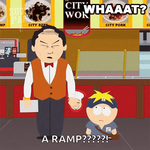 A South Park Cartoon Shows A Man Standing In Front Of A City Wok GIF