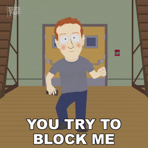 A South Park Cartoon Shows A Man Standing In Front Of A Door And Says You Try To Block Me GIF