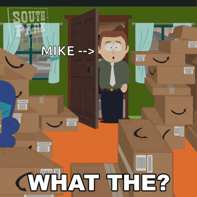 A South Park Cartoon Shows A Man Standing In Front Of A Door Surrounded By Boxes And Says What The GIF