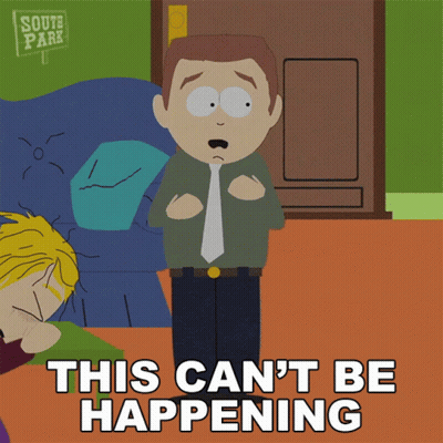 A South Park Cartoon Shows A Man Standing In Front Of A Sign That Says This Can 'T Be Happening GIF