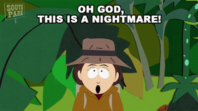 A South Park Cartoon Shows A Surprised Woman In A Hat GIF