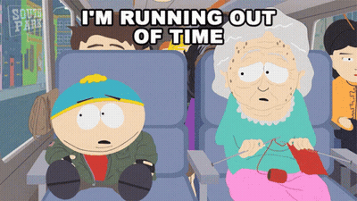 A South Park Cartoon Shows An Elderly Woman Knitting GIF