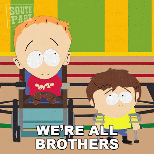 A South Park Cartoon With A Boy In A Wheelchair And Another Boy With Crutches GIF