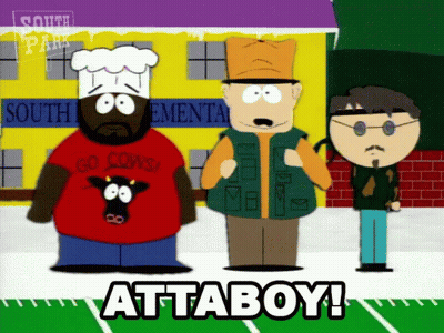 A South Park Cartoon With A Man Wearing A Go Cows Shirt GIF