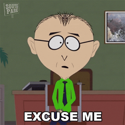 A South Park Character Is Sitting At A Desk And Says Excuse Me GIF