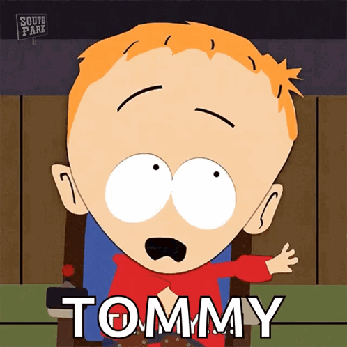A South Park Character Named Tommy Is Sitting In A Chair GIF