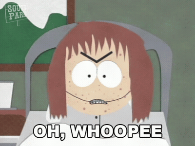 A South Park Character Says Oh Whoopee While Sitting At A Desk GIF