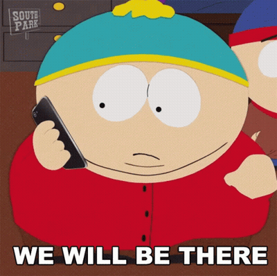 A South Park Character Talking On A Cell Phone GIF