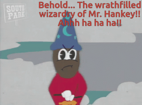 A South Park Poster With A Cartoon Character In A Red Robe GIF