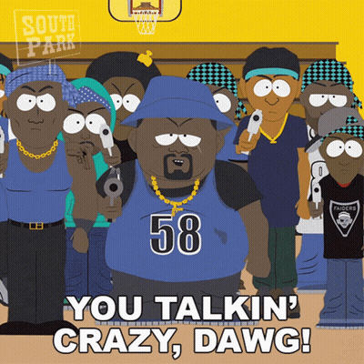 A South Park Poster With A Man Wearing A Number 58 Shirt GIF