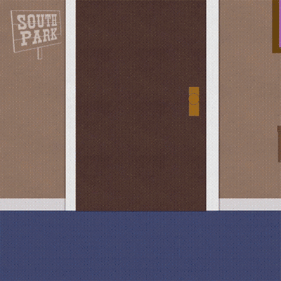 A South Park Sign Hangs On A Wall Above A Doorway GIF