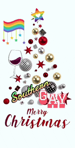 A Southern Gay Merry Christmas Card With A Christmas Tree Made Out Of Decorations GIF