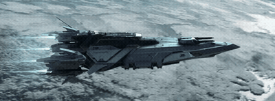 A Space Ship Is Flying Through The Clouds In Space GIF