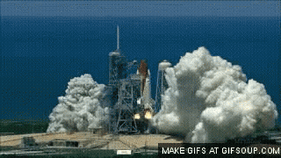 A Space Shuttle Is Being Launched Into Space And Smoke Is Coming Out Of It GIF