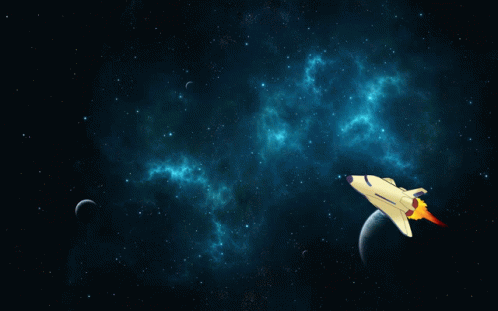 A Space Shuttle Is Flying Through The Night Sky GIF