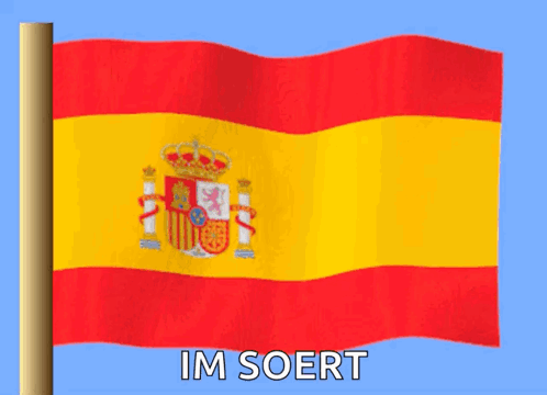 A Spanish Flag Is Waving In The Wind With The Caption Im Soert GIF