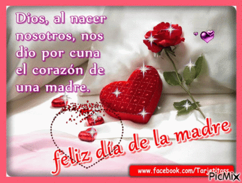 A Spanish Greeting Card With A Heart And A Rose GIF