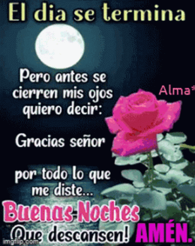 A Spanish Greeting Card With A Pink Rose And A Full Moon GIF