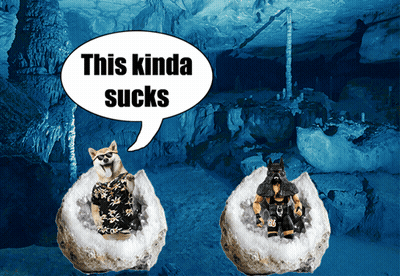 A Speech Bubble Says This Kinda Sucks In Front Of A Cave Scene GIF