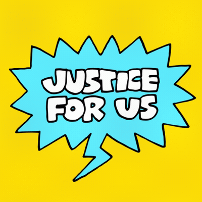 A Speech Bubble That Says Justice For Us On It GIF