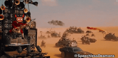 A Speechless Deamons Advertisement Shows A Saxophone Player In The Desert GIF