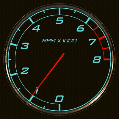 A Speedometer With The Words Rpm X 1000 On The Face GIF