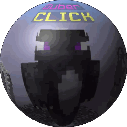 A Sphere With A Minecraft Character On It And The Words Click Above It Sticker