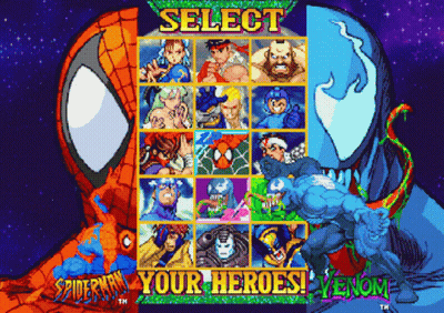 A Spider-Man And Venom Video Game Has A Select Your Heroes Screen GIF
