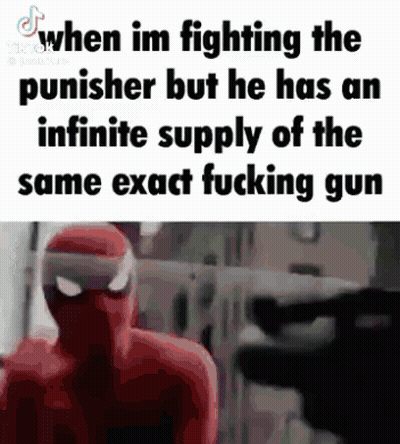 A Spider Man Is Fighting A Punisher But He Has An Infinite Supply Of The Same Exact Fucking Gun . GIF