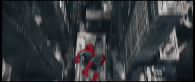 A Spider Man Standing In Front Of A City Skyline GIF