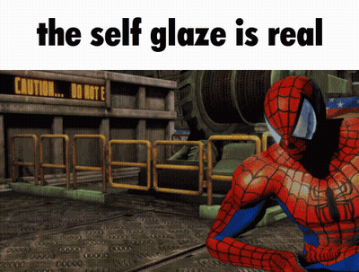 A Spider Man Standing In Front Of A Sign That Says Caution GIF