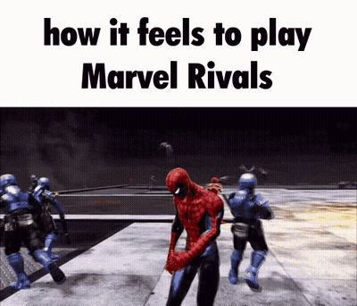 A Spider-Man Video Game Scene With The Words How It Feels To Play Marvel Rivals Below It GIF
