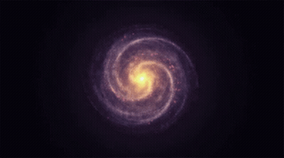 A Spiral Galaxy In The Night Sky With A Yellow Center GIF