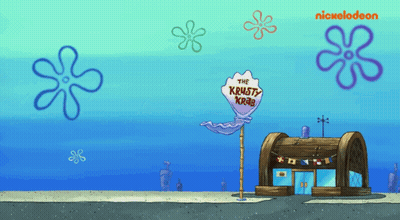 a spongebob cartoon with a sign that says the krusty krab