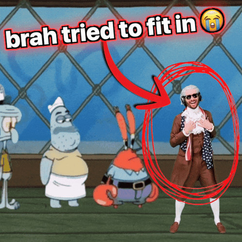 A Spongebob Cartoon With Brah Tried To Fit In At The Bottom GIF