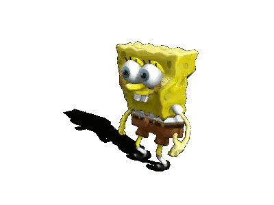 A Spongebob Squarepants Cartoon Character Is Walking Across A White Background Sticker