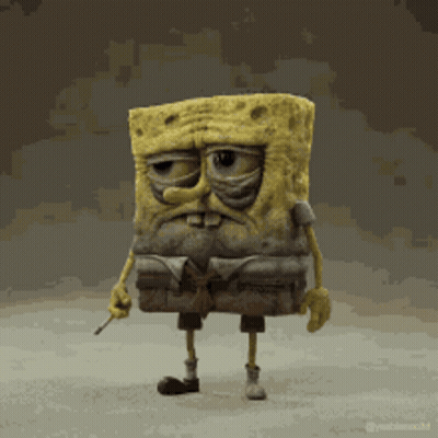 A Spongebob Squarepants Character With A Sad Look On His Face Is Holding A Knife GIF