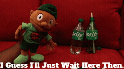 A Sprite Bottle With A Straw Is Next To A Puppet GIF