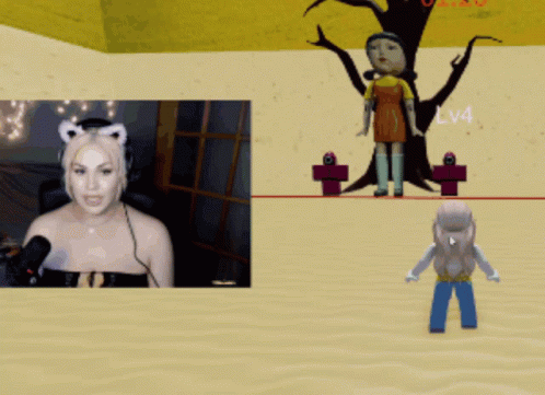 A Squid Game Is Being Played In A Video Game With Lv4 Written On The Wall GIF
